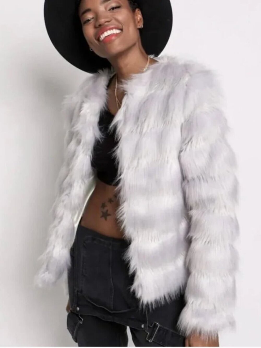 Spirithoods Tundra Fox Faux Fur Bomber Jacket Fluffy Fave Punk Silver Gray S